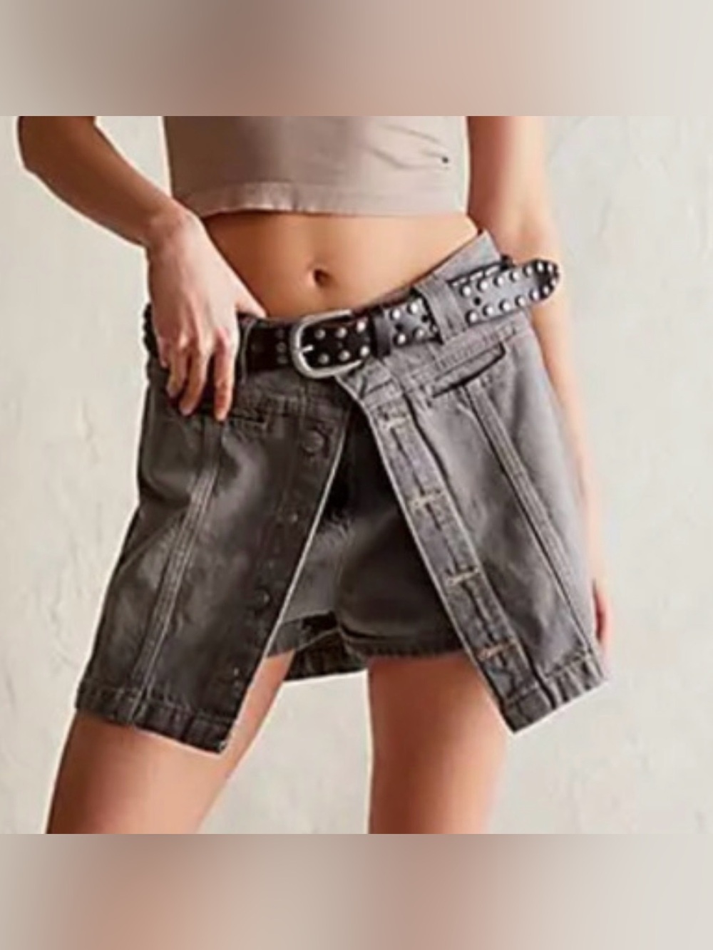 NEW FREE PEOPLE WE THE FREE WASHED GREY MIDNIGHT SUN SKORT DENIM MINI SKIRT 31